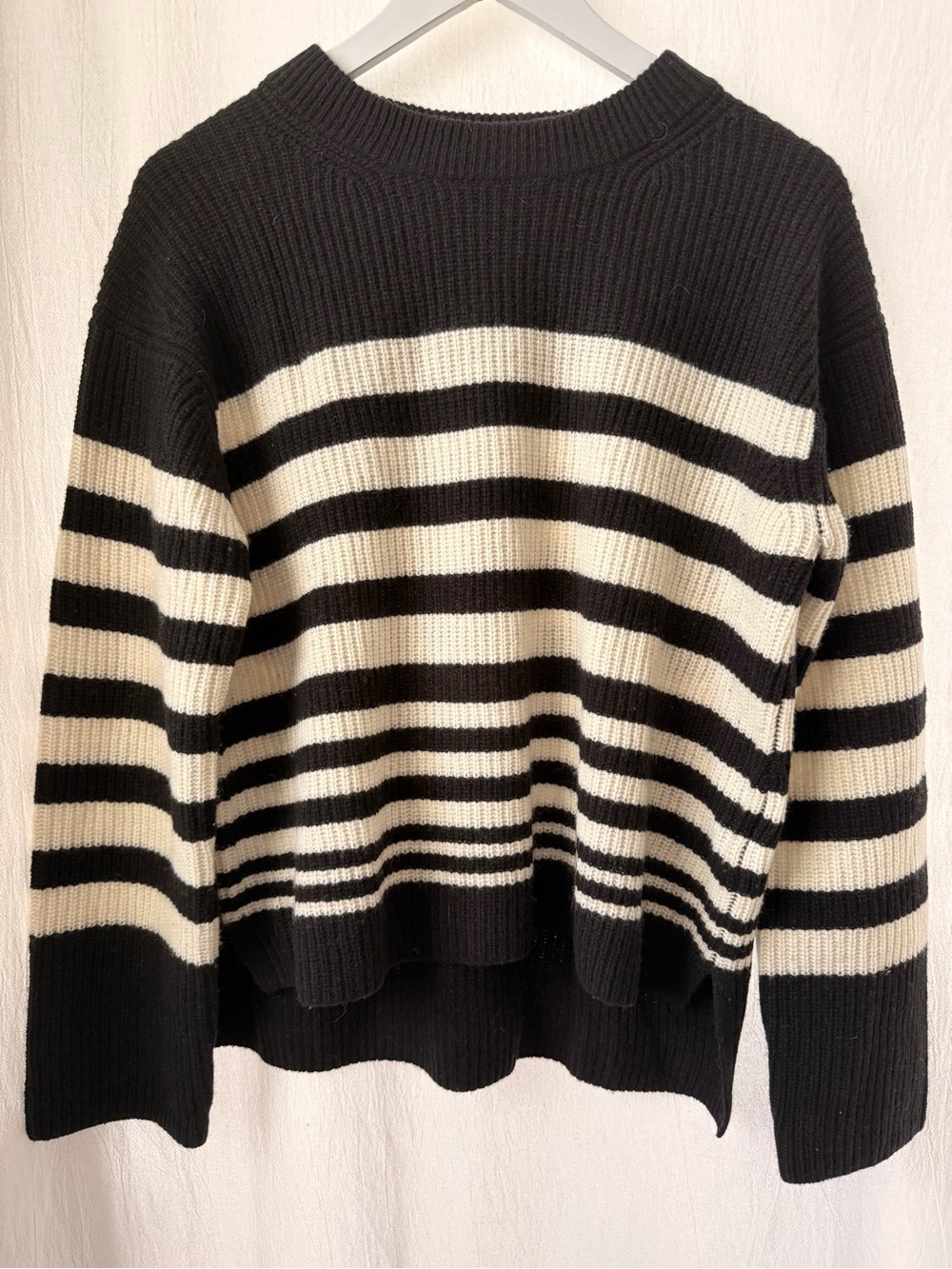 Massimo Dutti, Striped Boxy Ribbed Wool Blend Crewneck Sweater, sz XS